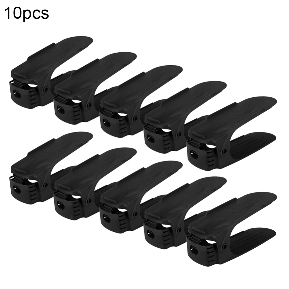 10PCS Adjustable Shoes Rack Holder Organizer Space Saver Shoes Storage 12 Colors (Black)