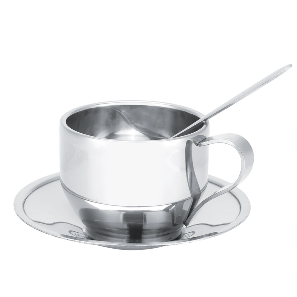 Stainless Steel Insulated Coffee Cup Double Wall Tea Milk Mug with Saucer Spoon Set Tableware