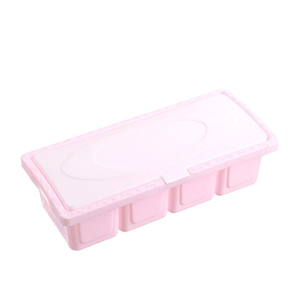 Plastic 4-grid Seasoning Storage Box Set Salt Condiment Spice Containers for Kitchen (Pink)