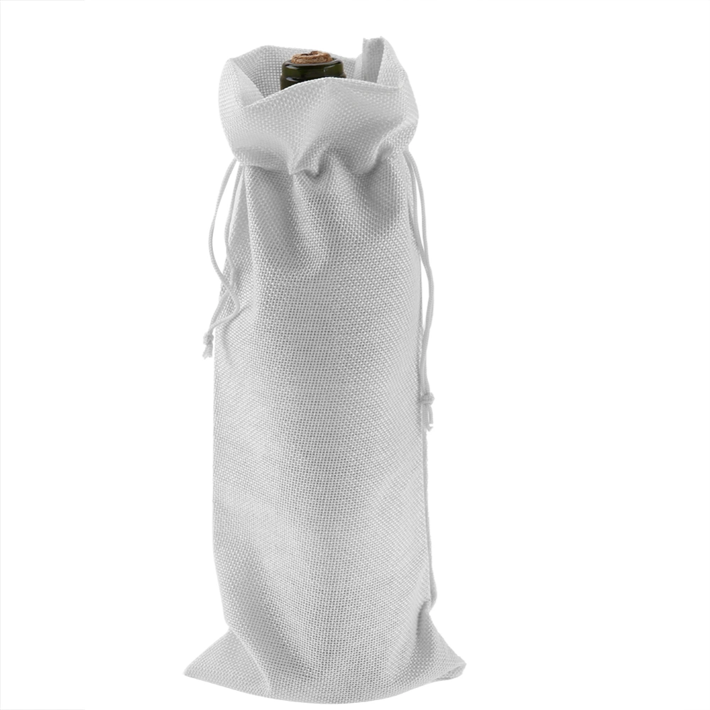 12pcs Simple Linen Fabric Wine Bag with Drawstring Champagne Decorative Cover (White)