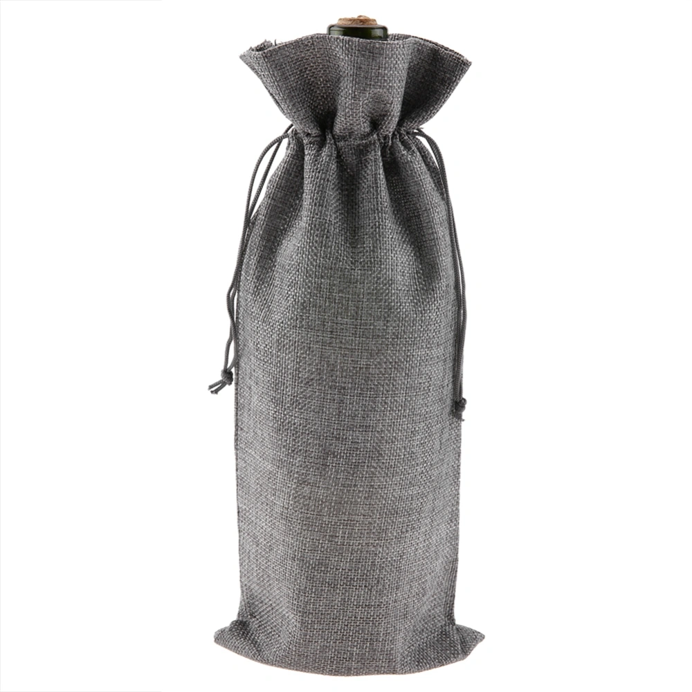 12pcs Simple Linen Fabric Wine Bag with Drawstring Champagne Decorative Cover (Gray)