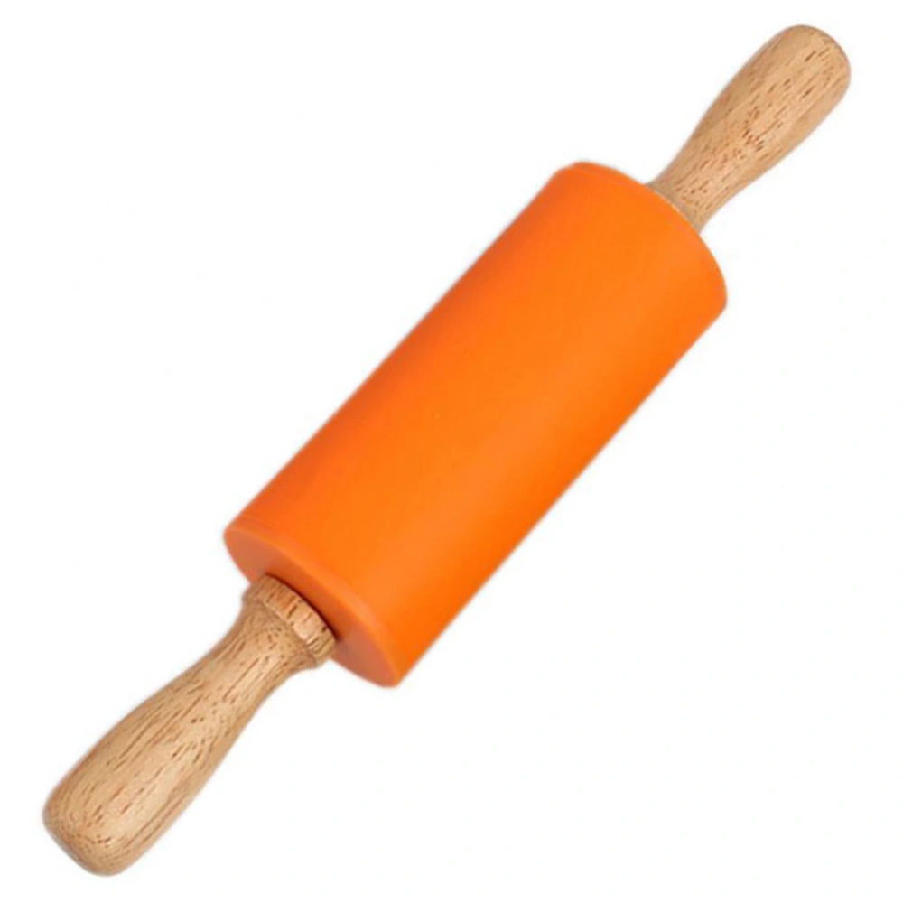 Rotating Silicone Dough Rolling Pin Bread Pastry Baking Roller Kitchen Rolling Tool(Orange)