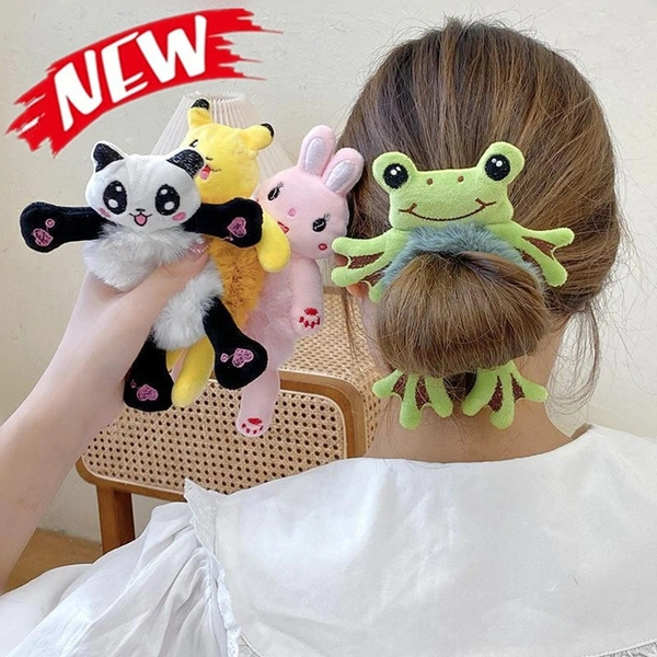 New Arrived Kawaii Women Elastic Hair Rubber Head Accessories Cartoon Plush Frog Panda Rabbit Cat Stuffed Animal Scrunchie Girl Hair Band