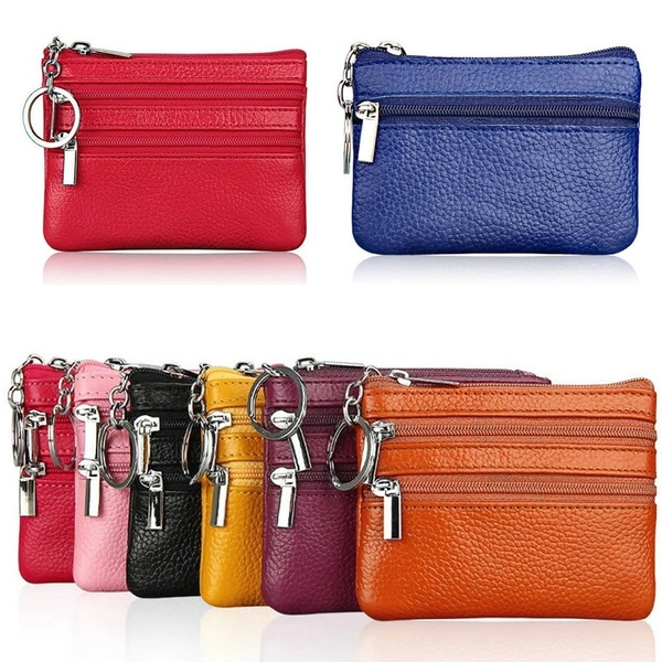 New Men/Women's Soft Leather Wallet Card Coin Key Holder Zipper Purse Pouch Change Bag MEC