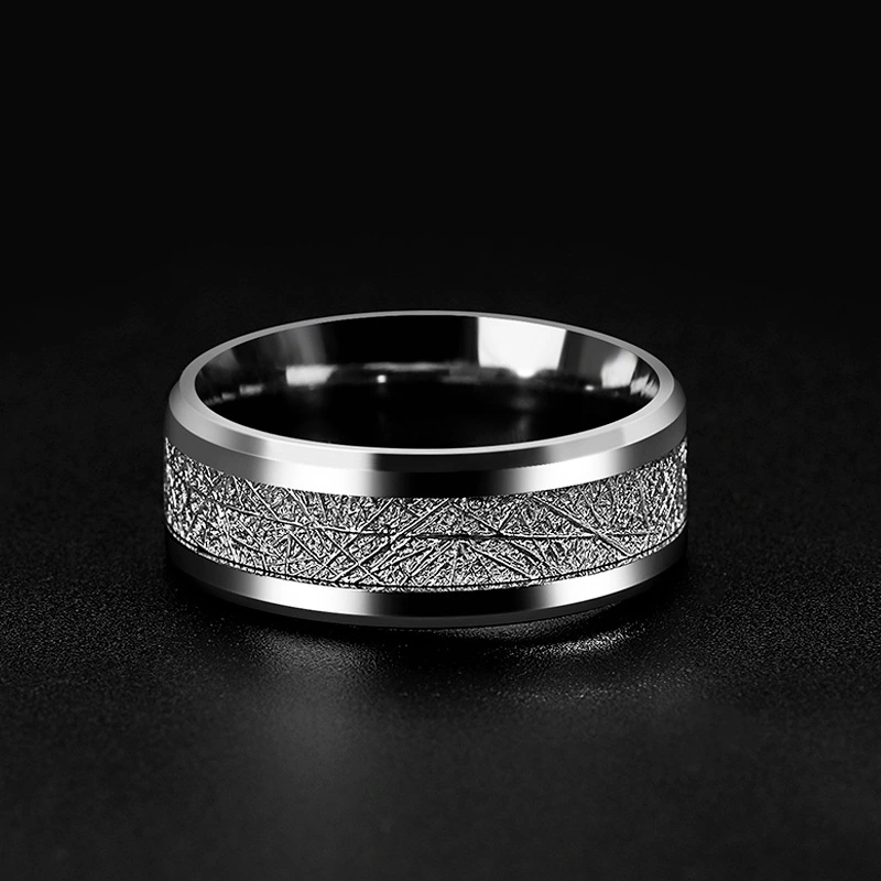 Fashion Men 8mm Silver Tungsten Carbide Ring Vintage Meteorites Pattern Wedding Engagement Band Domed Comfort Fit