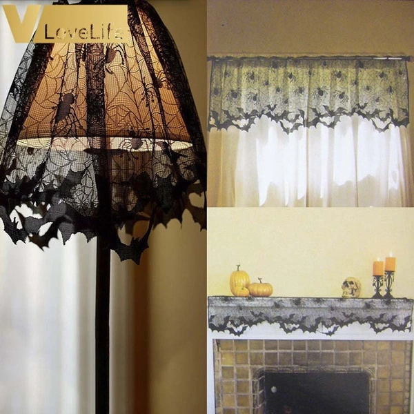 Halloween Decoration Lamp Shades 60x20inch Multifunction Black Lace Spider Web Fireplace Mantle Scarf Landshade Topper