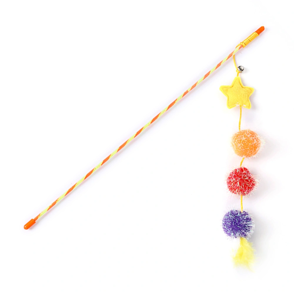 Buyweek Felt Star Feather Teaser Stick Colorful Soft Hairball Star Cat Teaser Stick for Home Yellow