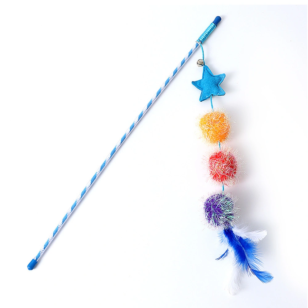 Felt Star Feather Teaser Stick Colorful Soft Hairball Star Cat Teaser Stick for Home Blue