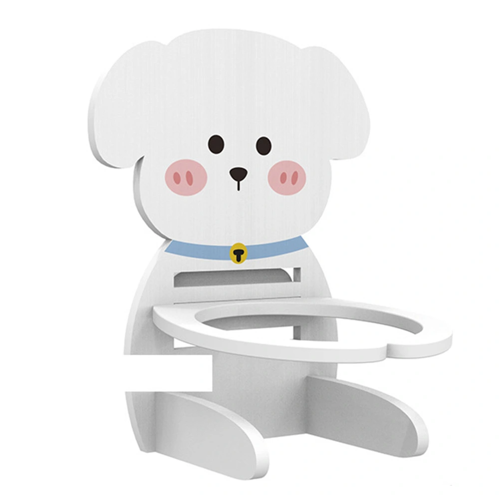 Buyweek Pet Bowl Support Wooden Height Adjustable Cute Animal Cartoon Shape Raised Pet Bowl Stand for Cat Dog White