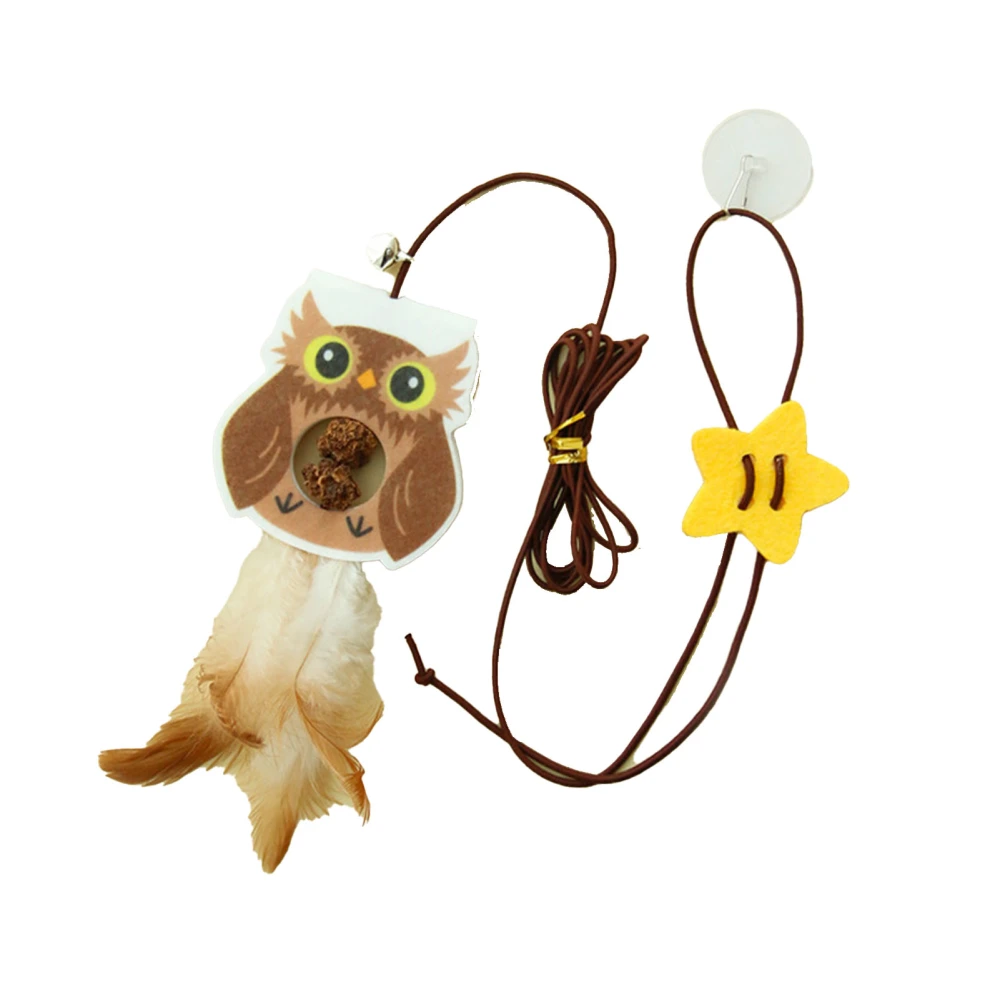 Buyweek String Cat Toy Hanging Door Feather Toy Elastic Retractable Cat Attractive Teaser Toy Owl