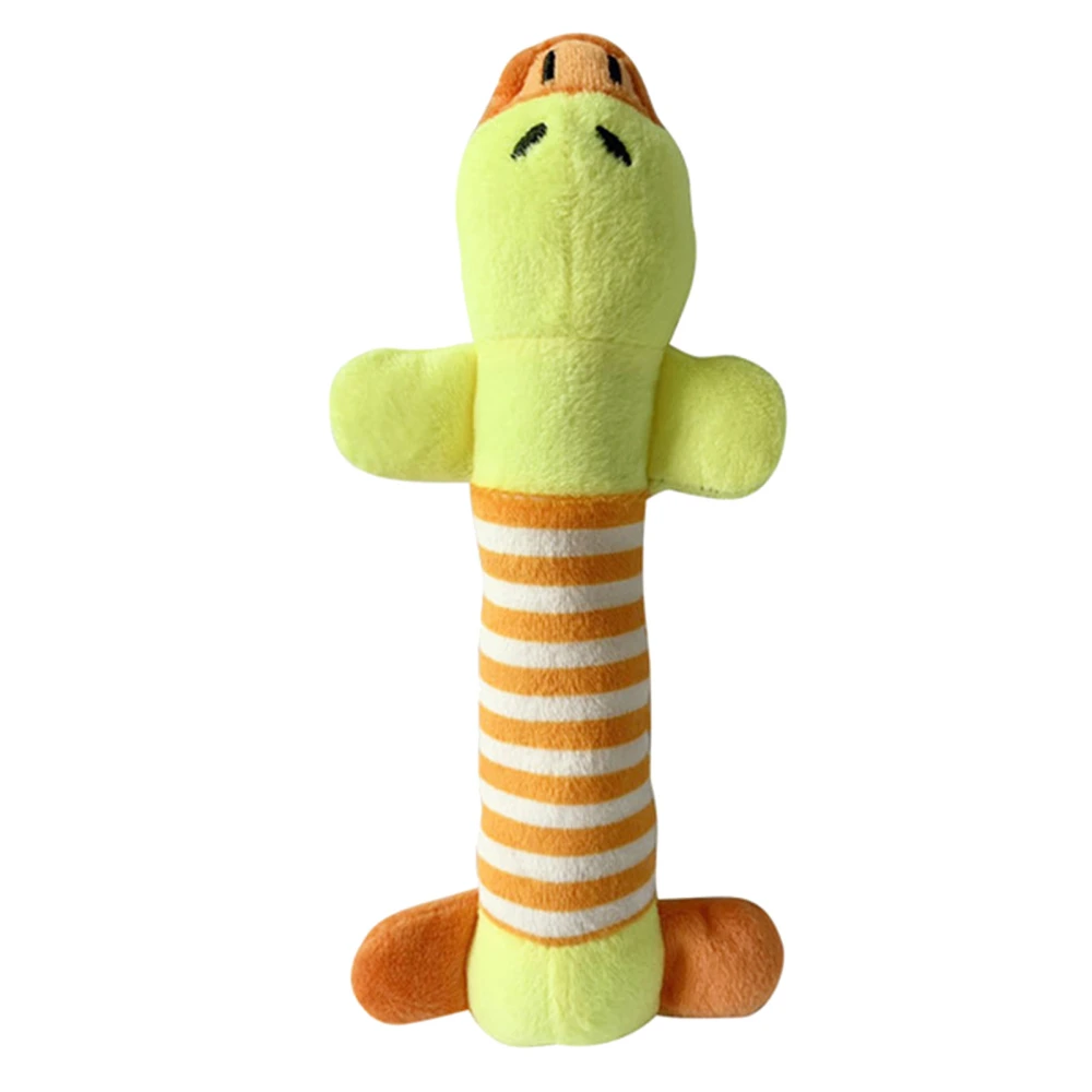 Dog Plush Toy Cute Striped Animal with 4 Legs Squeaky Dog Chew Toy for Pet Dog Cat Teeth Grinding Cleaning Duck