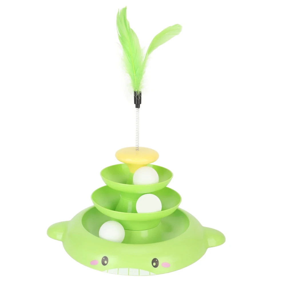 Cat Ball Tower Toy 3 Level Detachable Pet Track Interactive Toy with Teasing Feather for Kitten Exercise Green