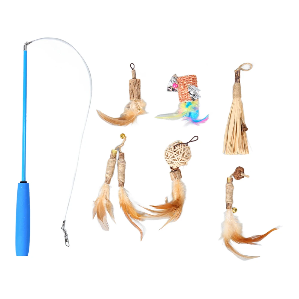 Cat Toys 6 Replacement Heads Retractable Interactive Eco Friendly Lightweight Easy to Store Cat Teaser for Indoor