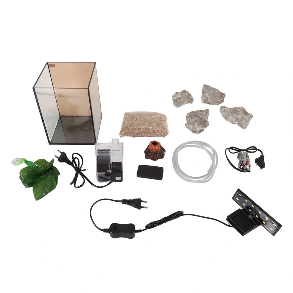 Aquarium Starter Kit Innovative Landscaping Silent 3 in 1 Fish Tank with Power Filter and LED Lighting Black EU Plug 220V