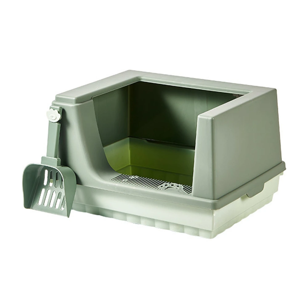 Cat Litter Box Semi Enclosed Heightened Fence Prevent Leakage Large Space Cat Toilet Green S