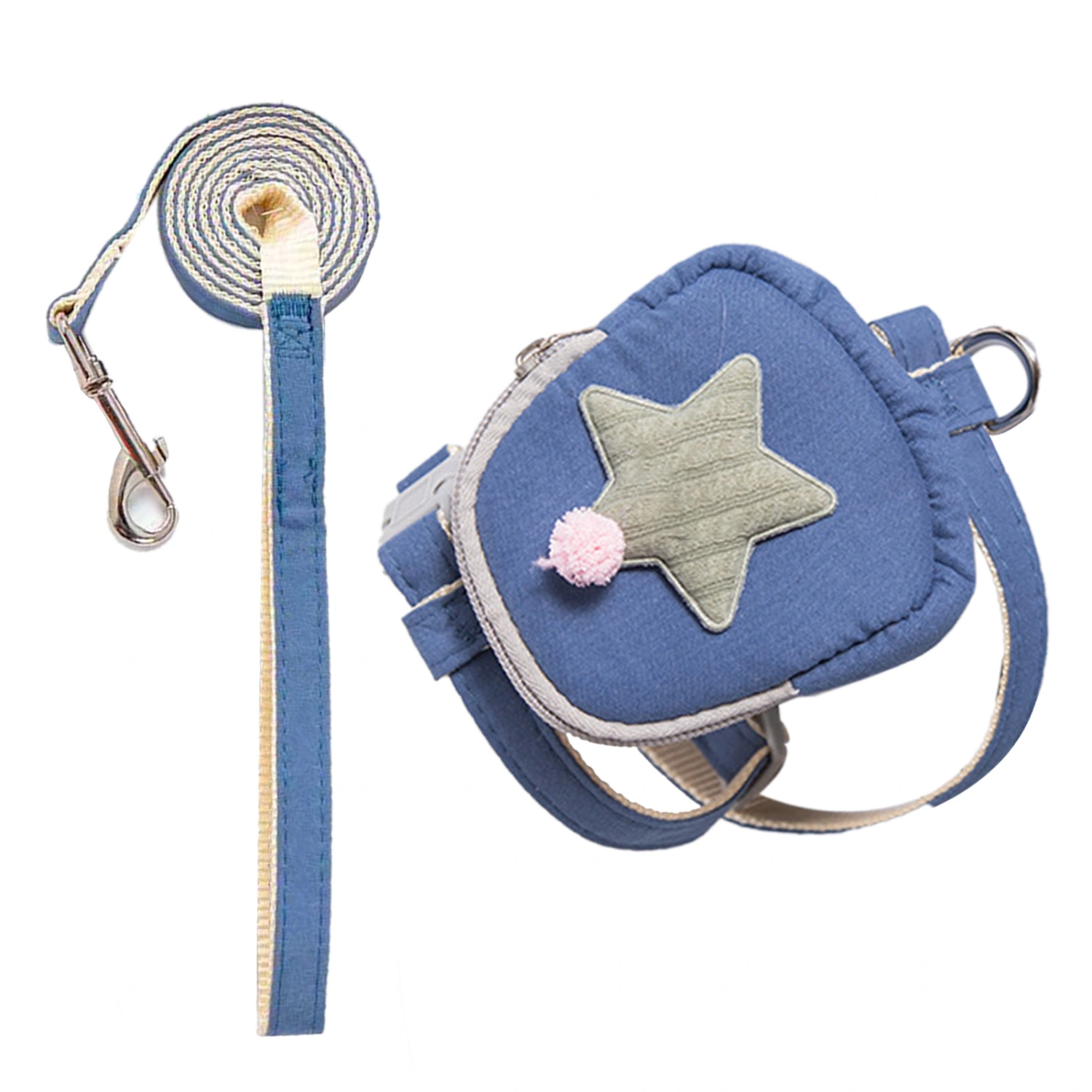 Pet Harness Leash Set Adjustable Straps Even Pressure Escape Proof Loose Cat Vest Belt for Outdoor Blue S (Recommended Within 2.5kg/5.5lb)