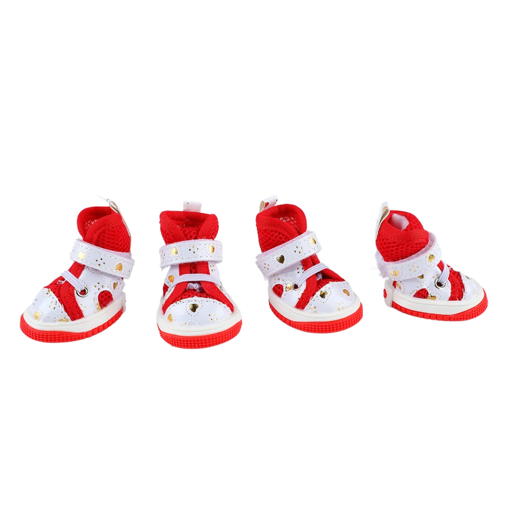 Dog Sports Shoes Breathable Prevent Slip Comfortable Pet Dog Hiking Booties for Small Dogs Puppy 4Pcs Red Type 3