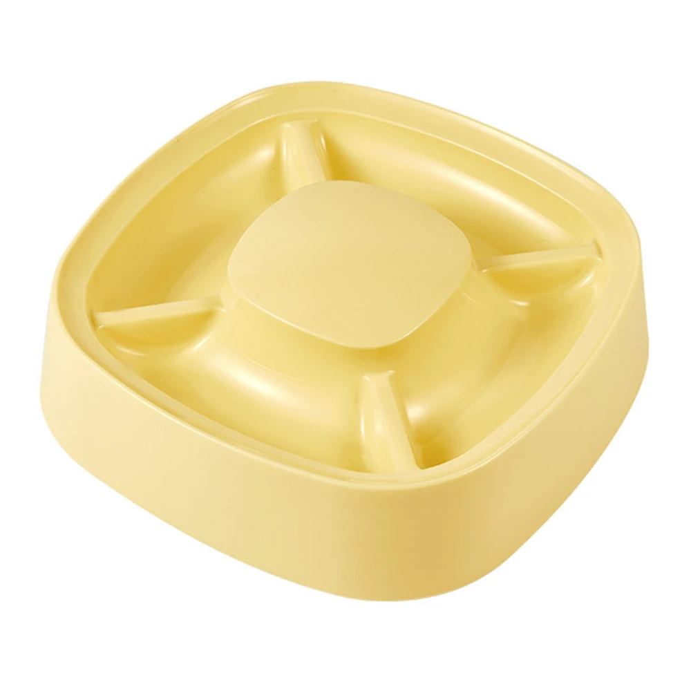 Cat Slow Feeder Prevent Choking 4 Slots Smoothing Durable PP Multifunction Cat Food Bowl for Small Size Pet Yellow