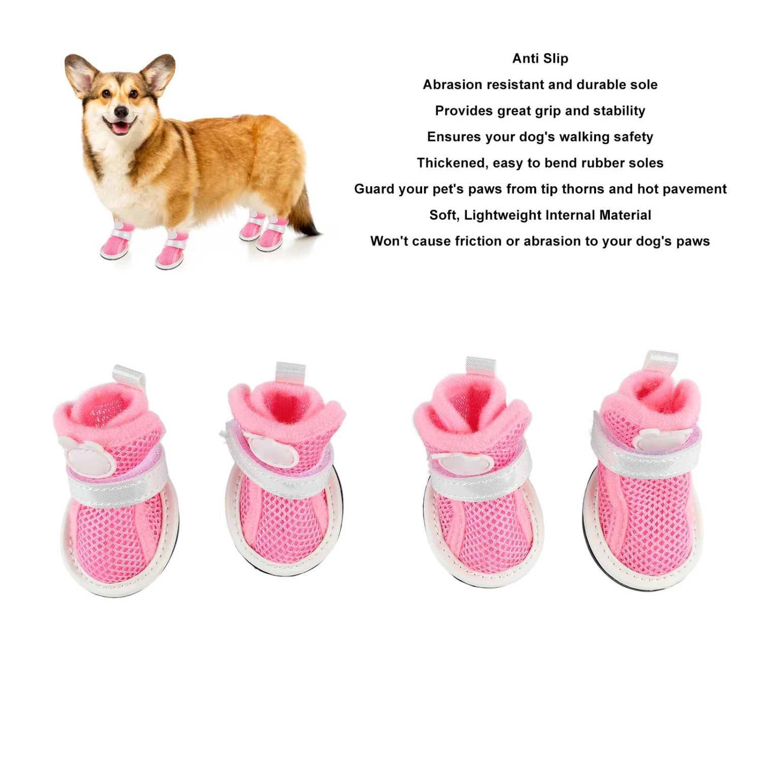 Dog Mesh Shoes Prevent Slip Breathable Lightweight Fashionable Puppy Summer Boots for Bichon Teddy Pink