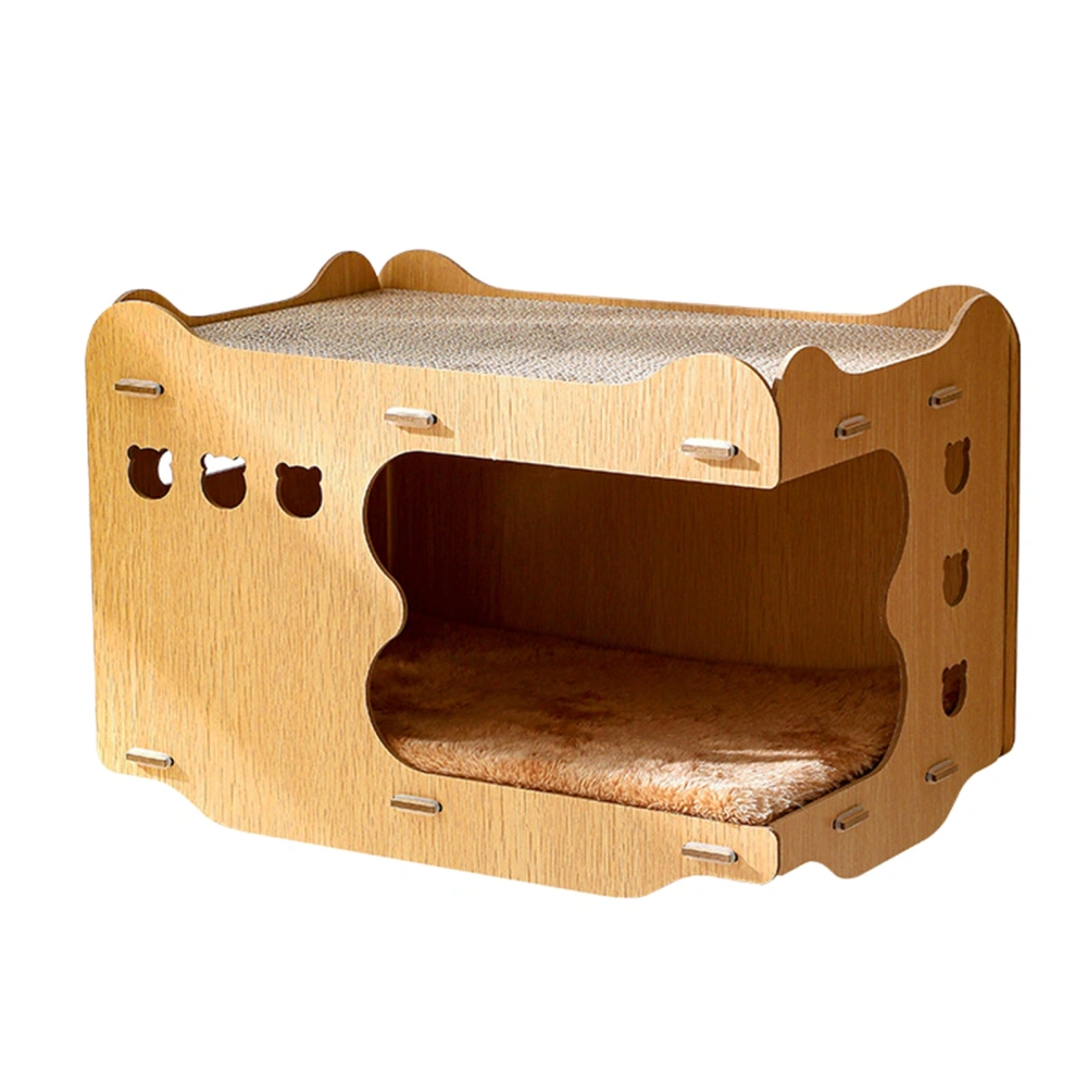 Cat Scratcher Hideout Scratch House Double Layers Stackable Wear Resistant Cat Cardboard House with 2 Scratch Pads Wide Mouth Opening