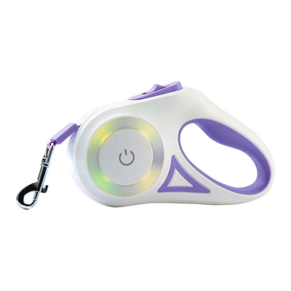 Retractable Pet Leash Ergonomic Handle Dog Walking Leash with LED Colorful Light for Puppy Beige Purple 3 Meters / 9.8ft