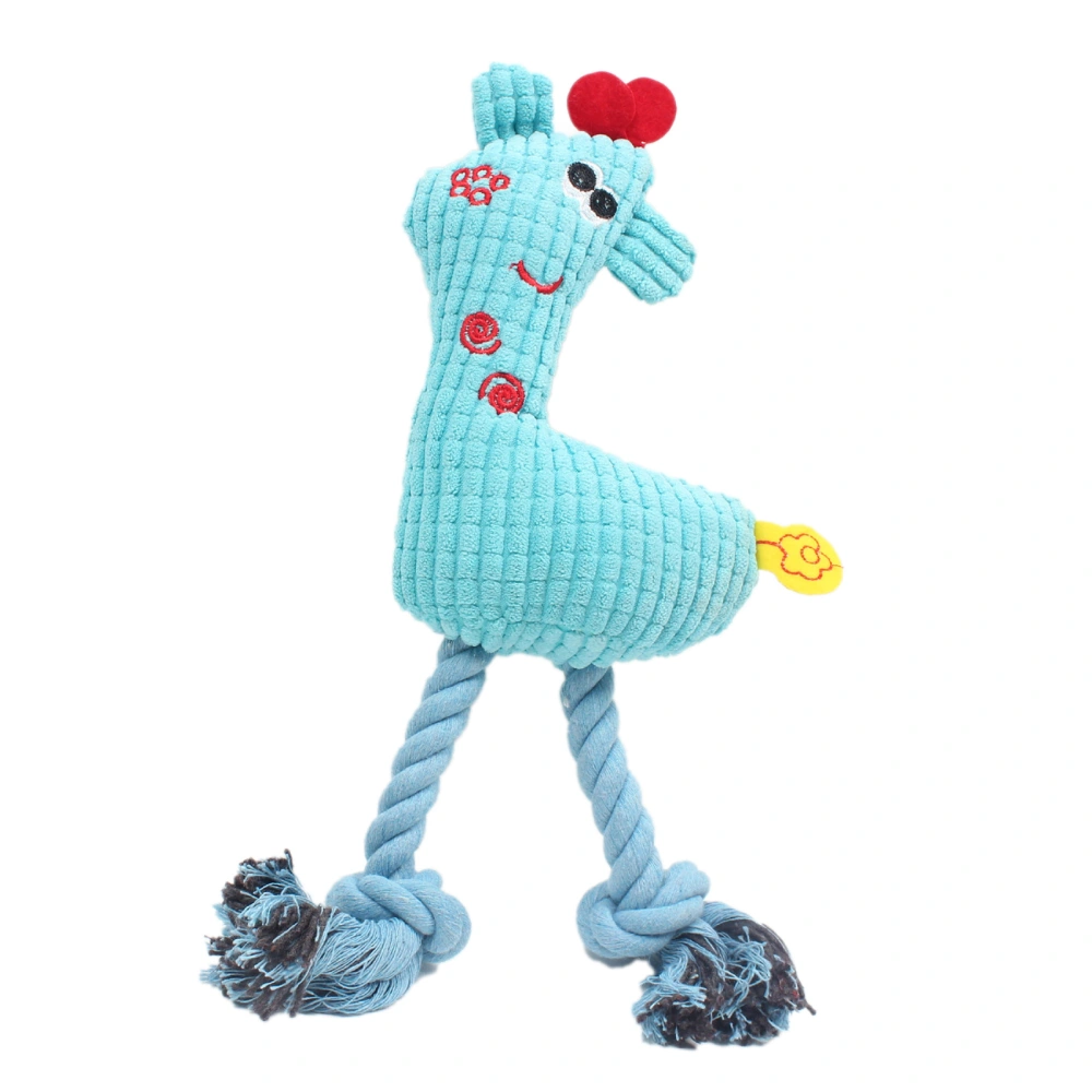 Dog Plush Toy Puppy Chewing Woven Rope Flannel Giraffe Shape Safe Cute for Pet Teeth Cleaning Sky Blue