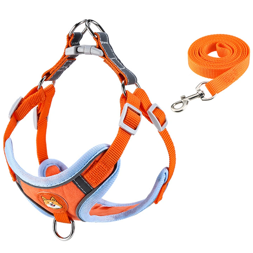 Pet Harness Leash Reflective Stripe Breathable Comfortable Adjustable Dog Vest Leash Set for Outdoor Walking Travel Orange M