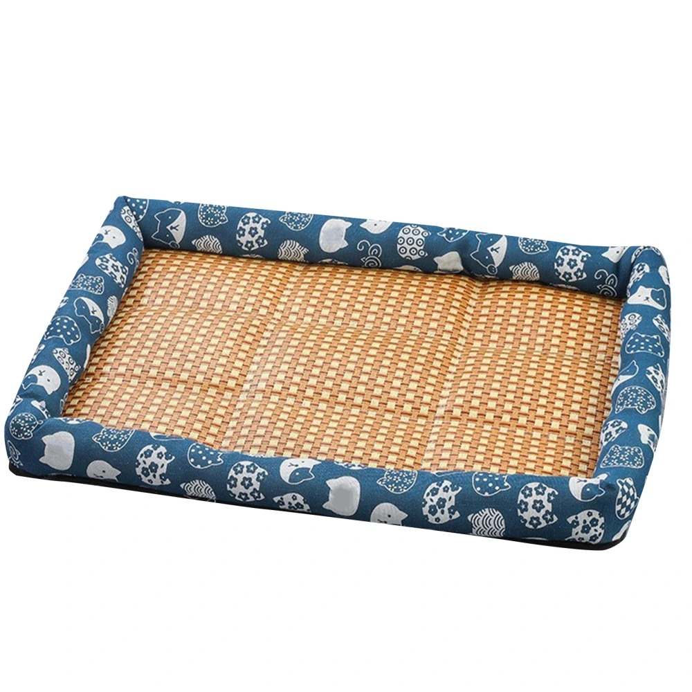 Pet Summer Mat Vine Woven Linen Refreshing Breathable Soft Comfortable Dog Cat Cooling Bed Blue 60x45cm/23.6x17.7in (Suggested 10kg)