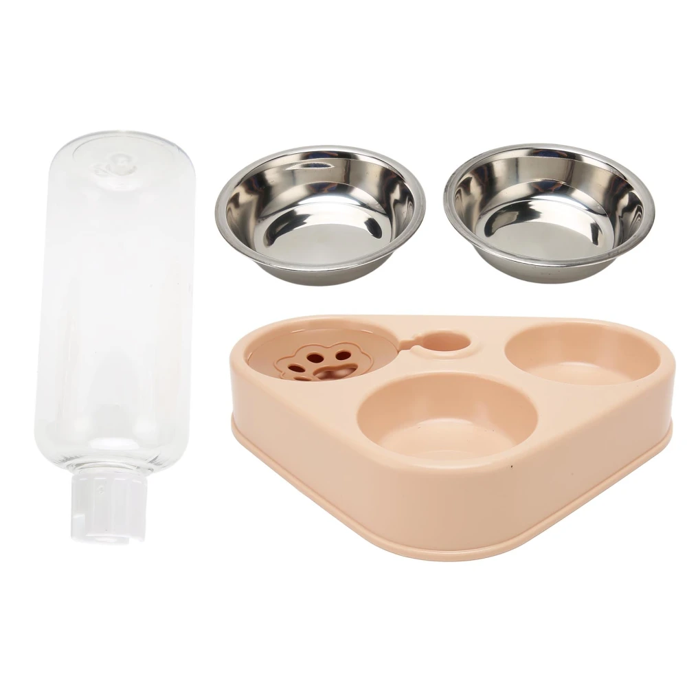 Pet Waterer Bottle Food Bowl Set Prevent Spill Triple Cat Bowls with Automatic Water Bottle for Cat Dog Pink