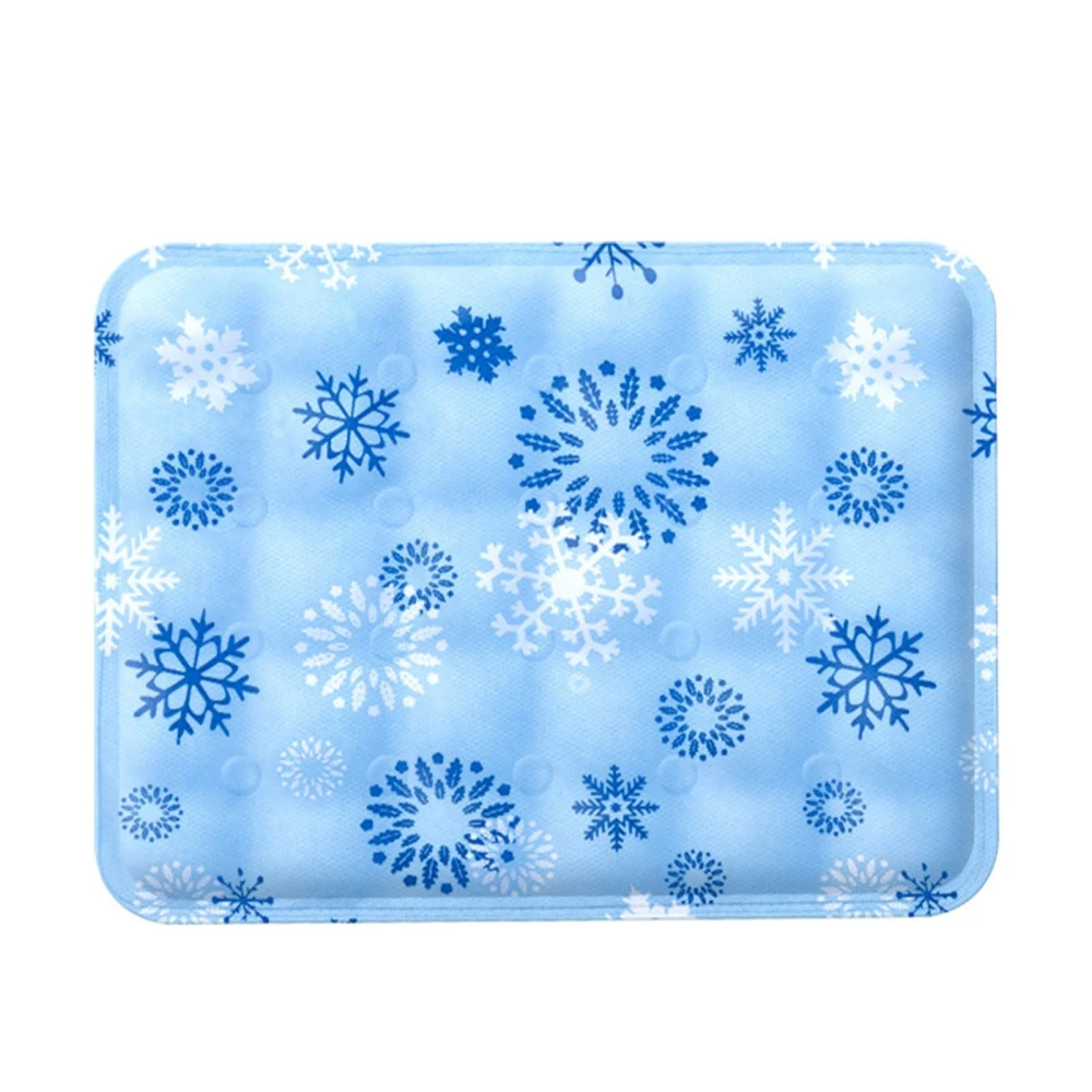 Pet Cooling Mat Waterproof Soft Scratch Resistant Safe Thickened Cat Dog Ice Pad Bed for Summer Blue Snowflake M