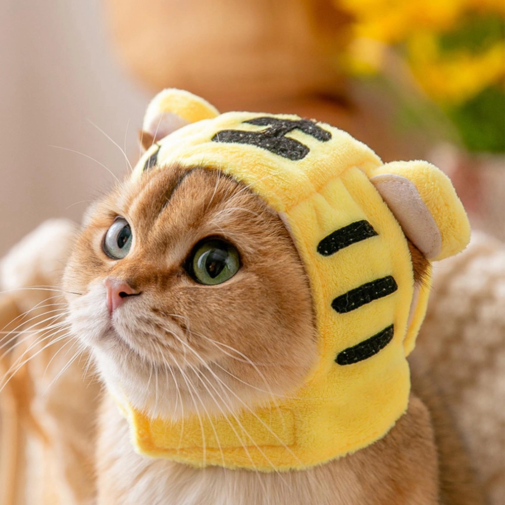 Pet Headgear Cute Cartoon Warm Comfortable Pet Hat for Cat Dog Party Costume Accessory Yellow Tiger S (1.5‑2.5kg / 3.3‑5.5lb)