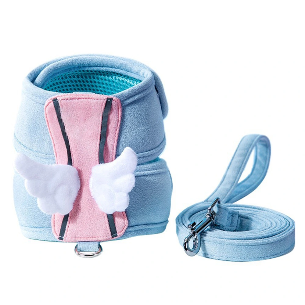 Pet Harness Leash Cute Angel Wings Breathable Mesh Protective Adjustable Dog Vest Leash Set for Dogs Cats Pets Blue Dog M (Neck Circumference 26‑30cm/10.2‑11.8in, Chest Circumference 36‑40cm/14.2‑15.7in) Applicable Weight: 3‑4.5kg/6.6‑9.9lb