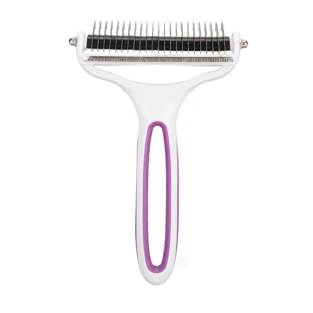 Pet Deshedding Brush 2 in 1 Deshedding Tool and Dematting Undercoat Rake Comb Removing Knots Pet Brush for Cats Dogs L Purple