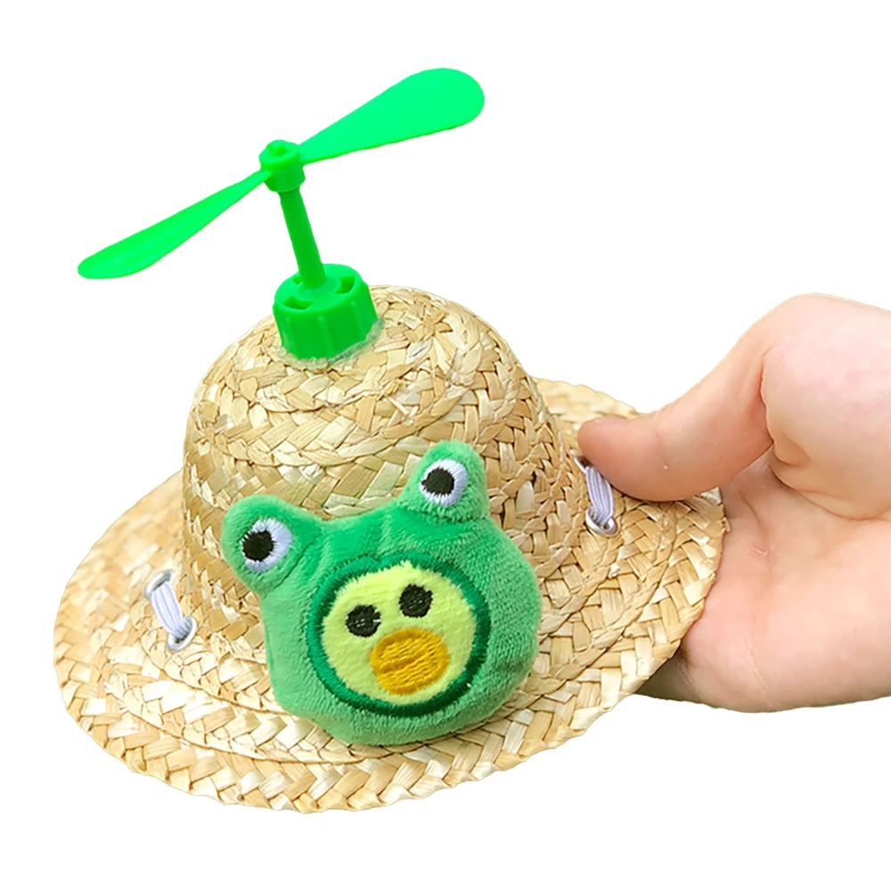 Pet Straw Hat Lovely Funny Handcrafted Bamboo Dragonfly Cat Straw Hat for Small Dogs and Cats Photograph Green Frog M Bamboo Dragonfly Straw Hat