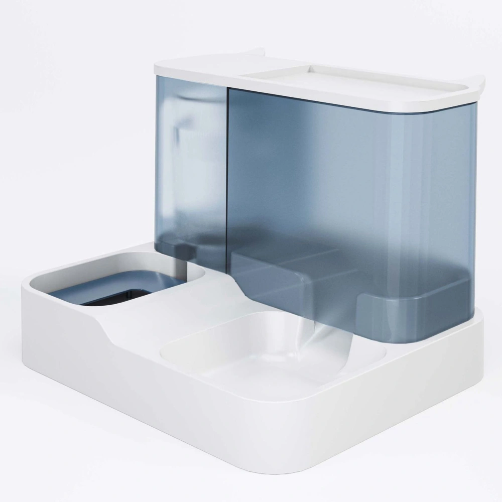 Pet Water Food Dispenser 2 in 1 Large Capacity Transparent Window Automatic Pet Feeder for Dog Cat Blue