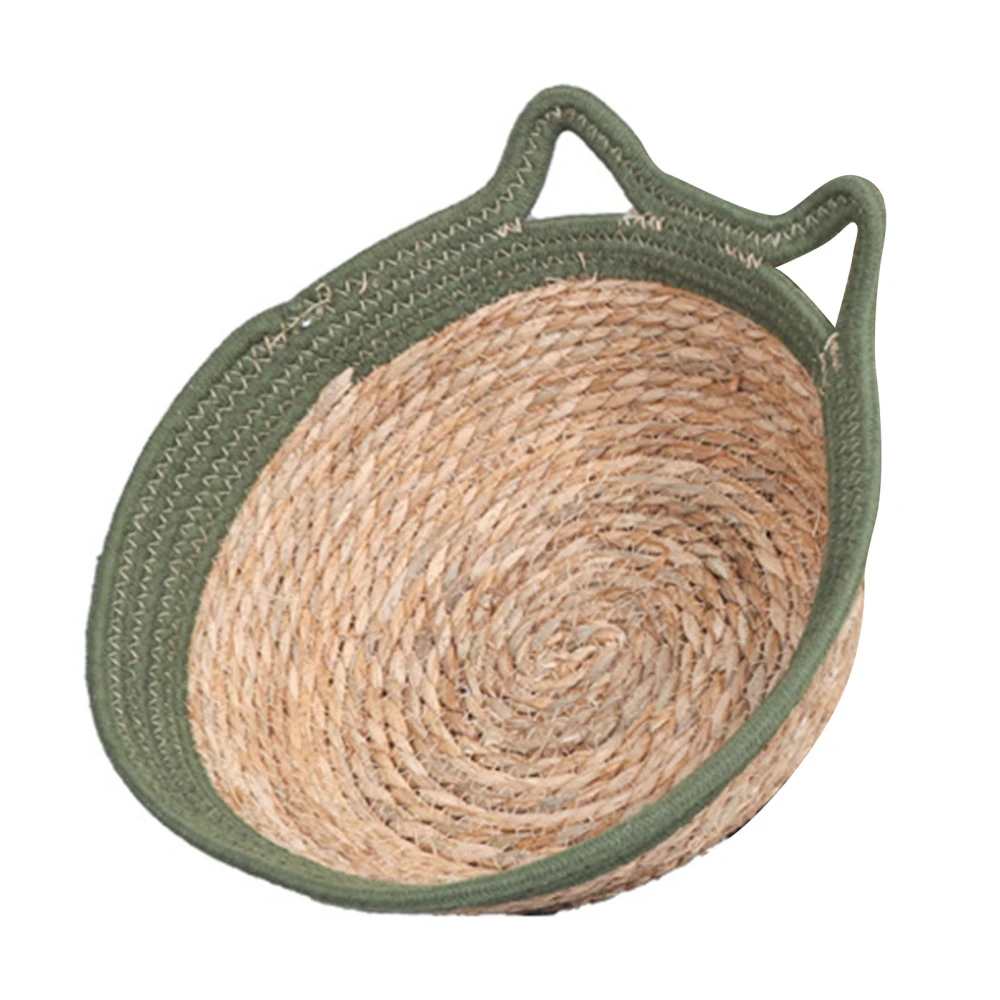 Hand Woven Cat Nest Breathable Round Cotton Rope Woven Warm Pet Sleeping Bed with Soft Cushion for Summer Cats Dogs Small (Suitable for Pets Within 3.5kg/7.7lb) OD Green Cat Ears