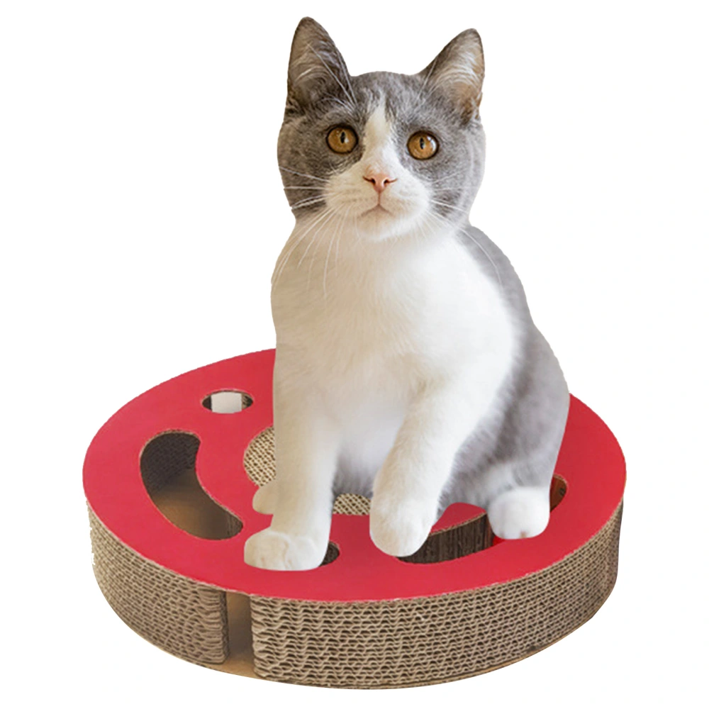 Cat Scratcher Pad Toy 3 in 1 Interactive Thickened Round Corrugated Kitten Scratching Toy with Bell Ball Red