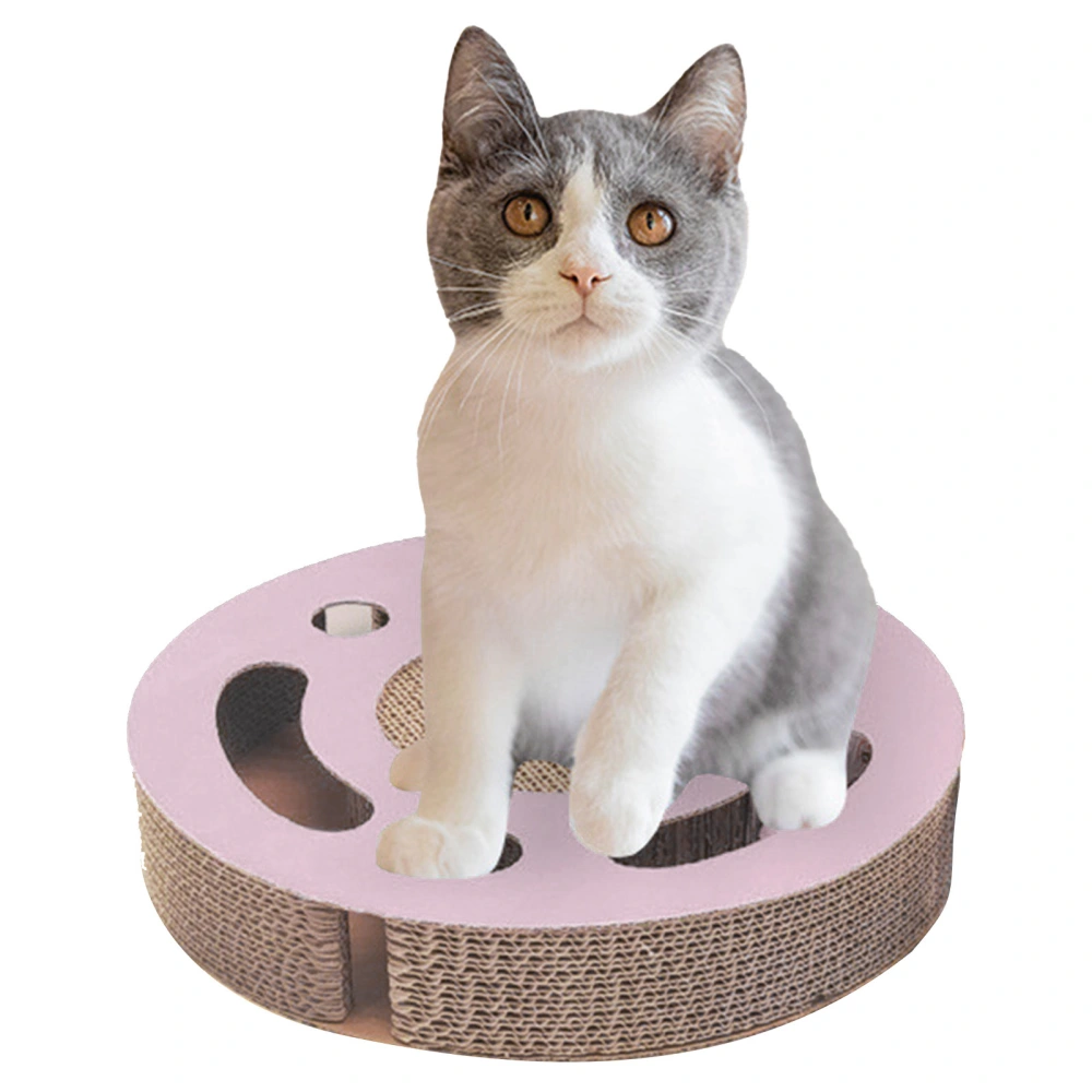 Cat Scratcher Pad Toy 3 in 1 Interactive Thickened Round Corrugated Kitten Scratching Toy with Bell Ball Pink