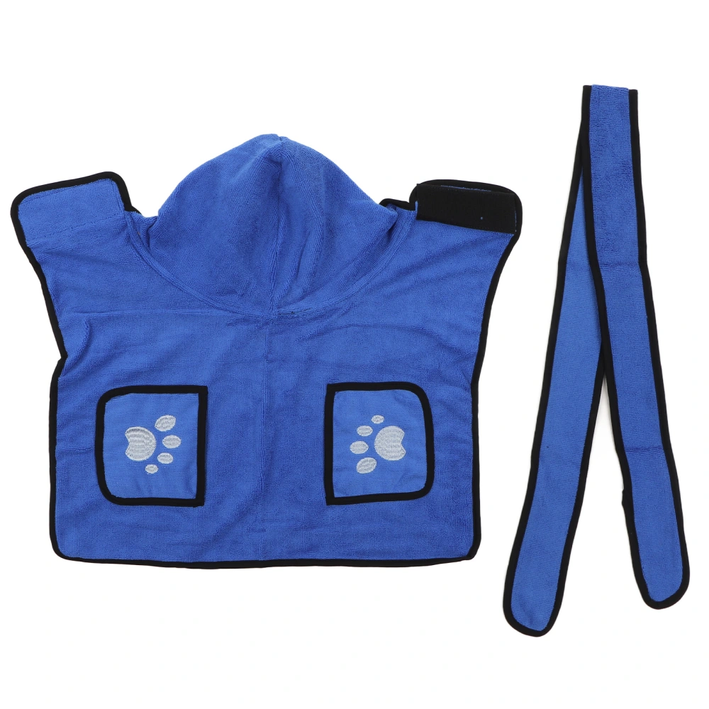 Dog Towel Strong Absorbent Quick Drying Hand Pockets Design Hooded Dog Bathrobe with Waistband for Cat Blue M