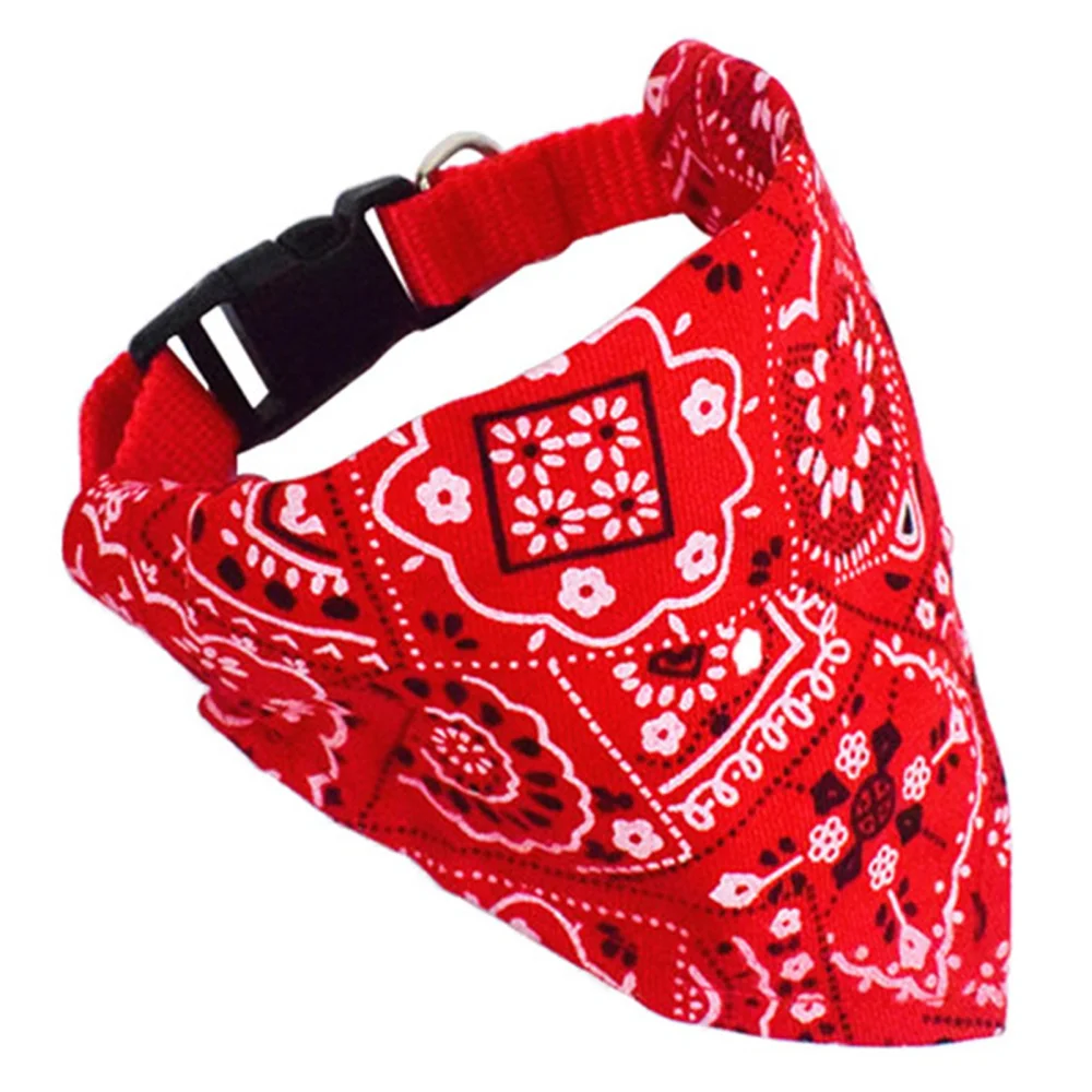 Pet Collar Bandana Adjustable Breathable Skin Friendly Triangular Print Dog Collar with Scarf for Cat Rabbit Red L 2.0cm/0.8in