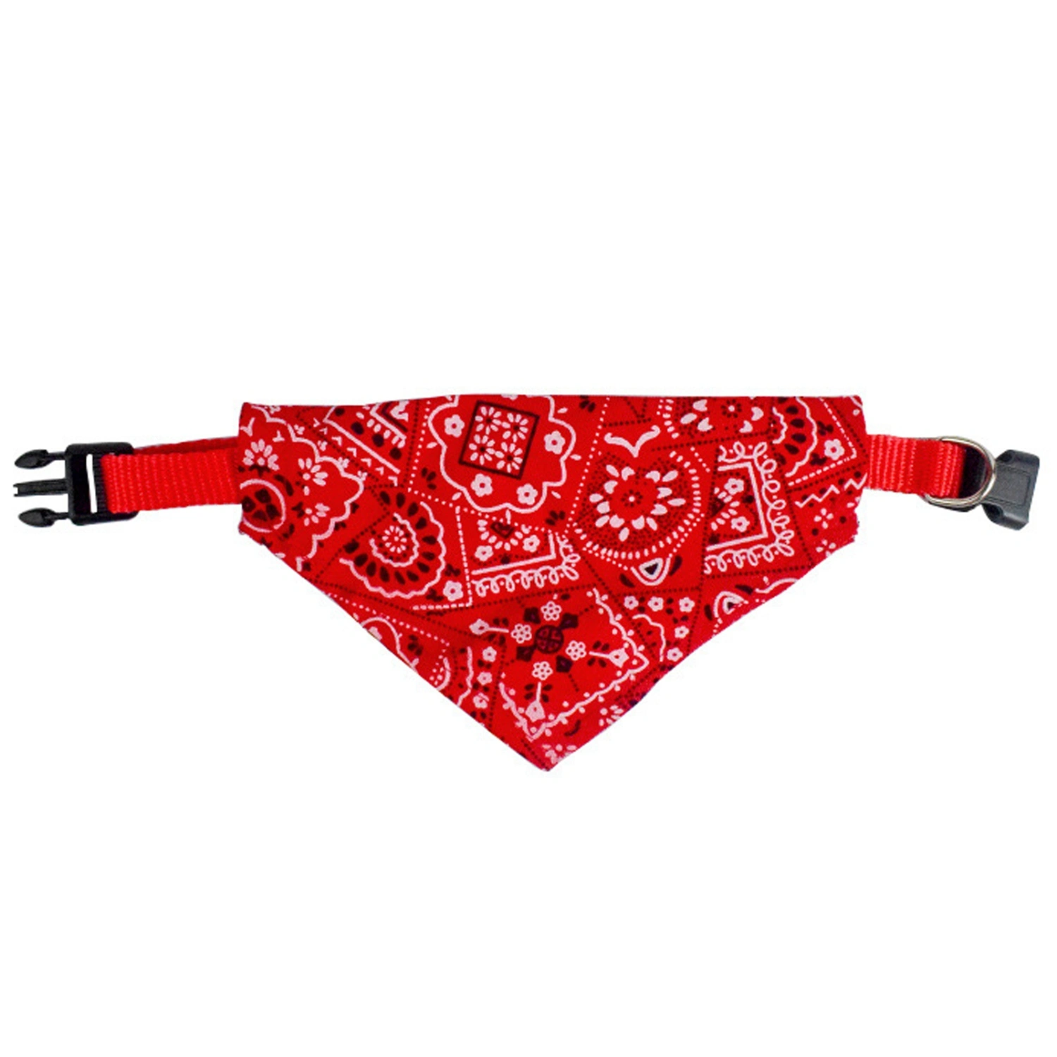 Pet Collar Bandana Adjustable Breathable Skin Friendly Triangular Print Dog Collar with Scarf for Cat Rabbit Red L 2.0cm/0.8in