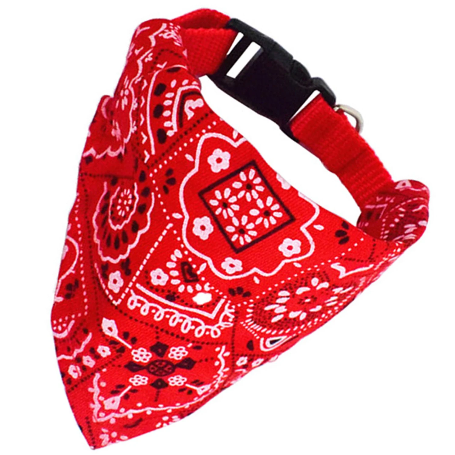 Pet Collar Bandana Adjustable Breathable Skin Friendly Triangular Print Dog Collar with Scarf for Cat Rabbit Red L 2.0cm/0.8in