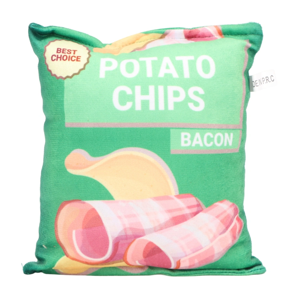 Potato Chips Plush Dog Toy Built in Rattling Paper Bite Resistant Squeaky Snack Bag Dog Toy for Puppy Lamb Roll Green