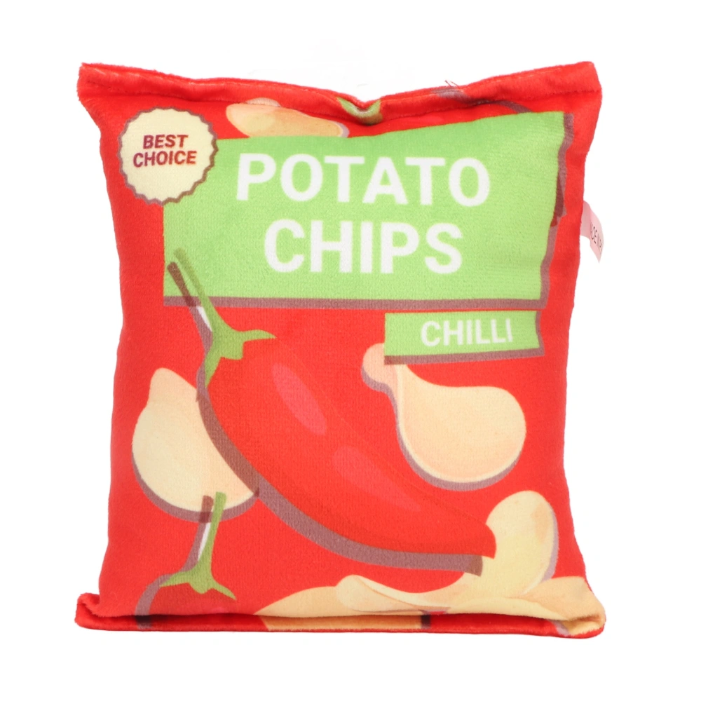 Potato Chips Plush Dog Toy Built in Rattling Paper Bite Resistant Squeaky Snack Bag Dog Toy for Puppy Chili Red