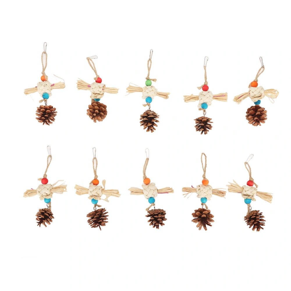 10Pcs Parrots Chewing Toy Funny Hanging Pine Cone Corn Husk Bird Wooden Chew Toys for Parakeet Cockatiel Lovebirds