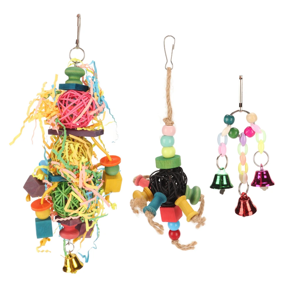 3pcs Bird Shredding Toys Colorful Relieve Boredom Hanging Chewing Toys with Bells for Birds Parrots