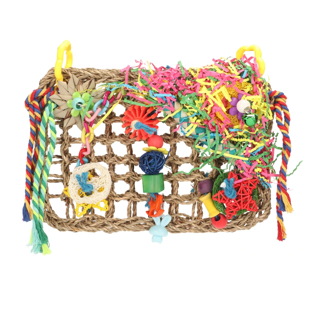 Parrot Climbing Net Natural Bite Resistant Colorful Seagrass Woven Climbing Hammock Bird Foraging Toys with Hooks