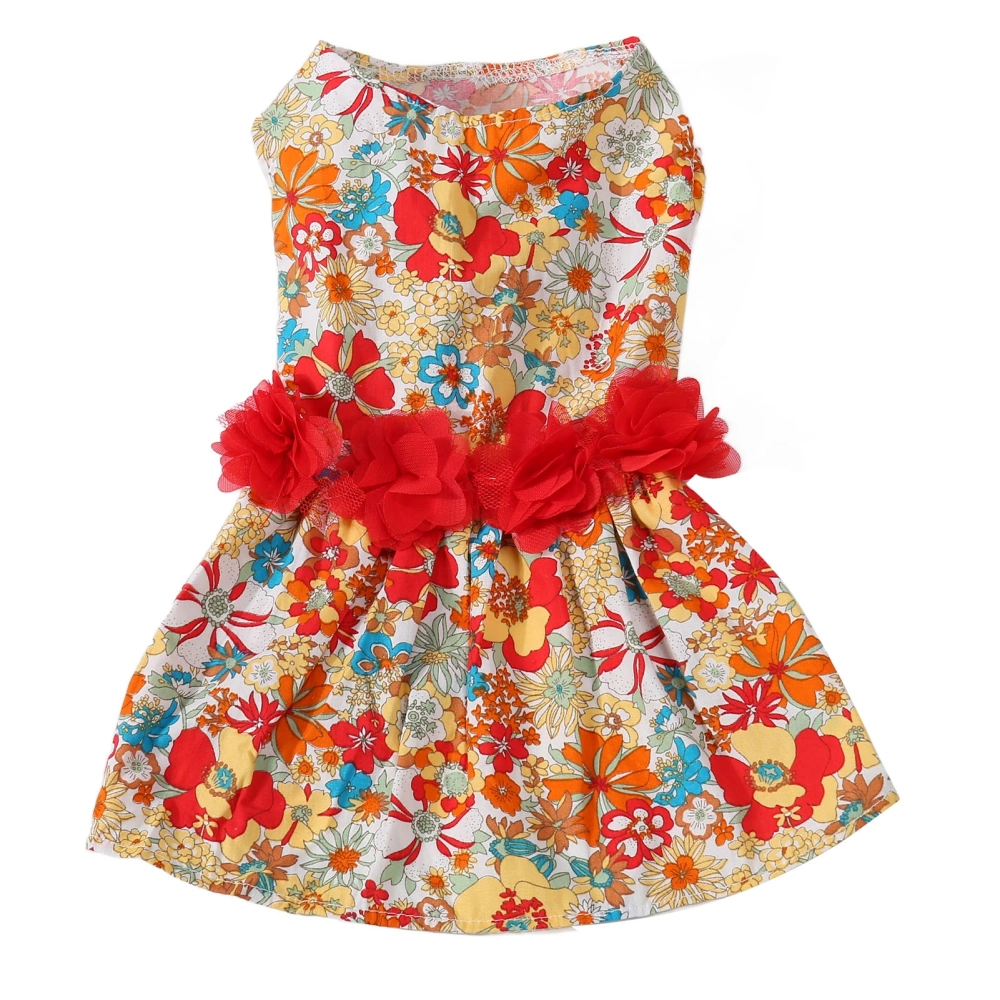 Floral Dog Dress Colorful Flower Pattern Soft Girls Puppy Clothes for Small Dogs Cats Wedding Valentines Daily Wearing L