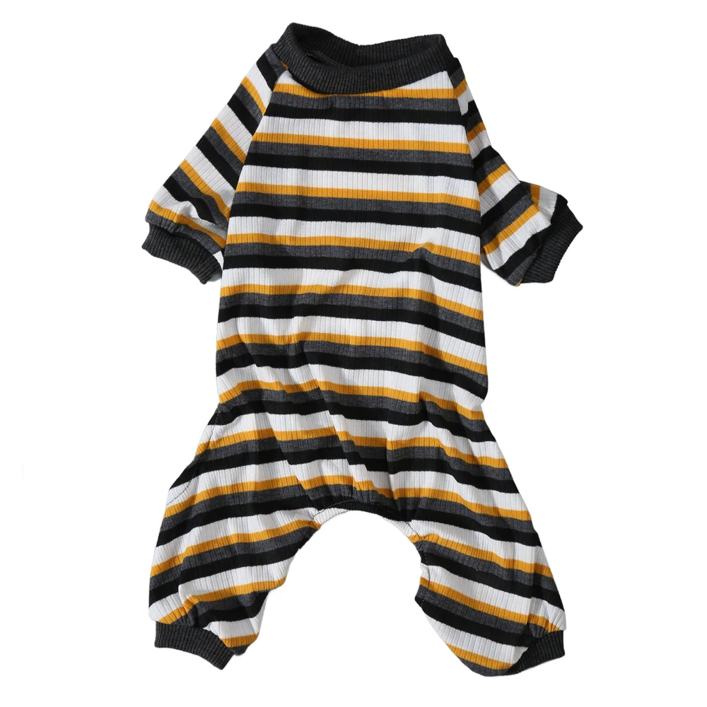 Dog Pajamas 4 Legged Soft Stretchy Warm Prevent Licking Striped Puppy Jumpsuit Sleepwear for Cold Weather XL