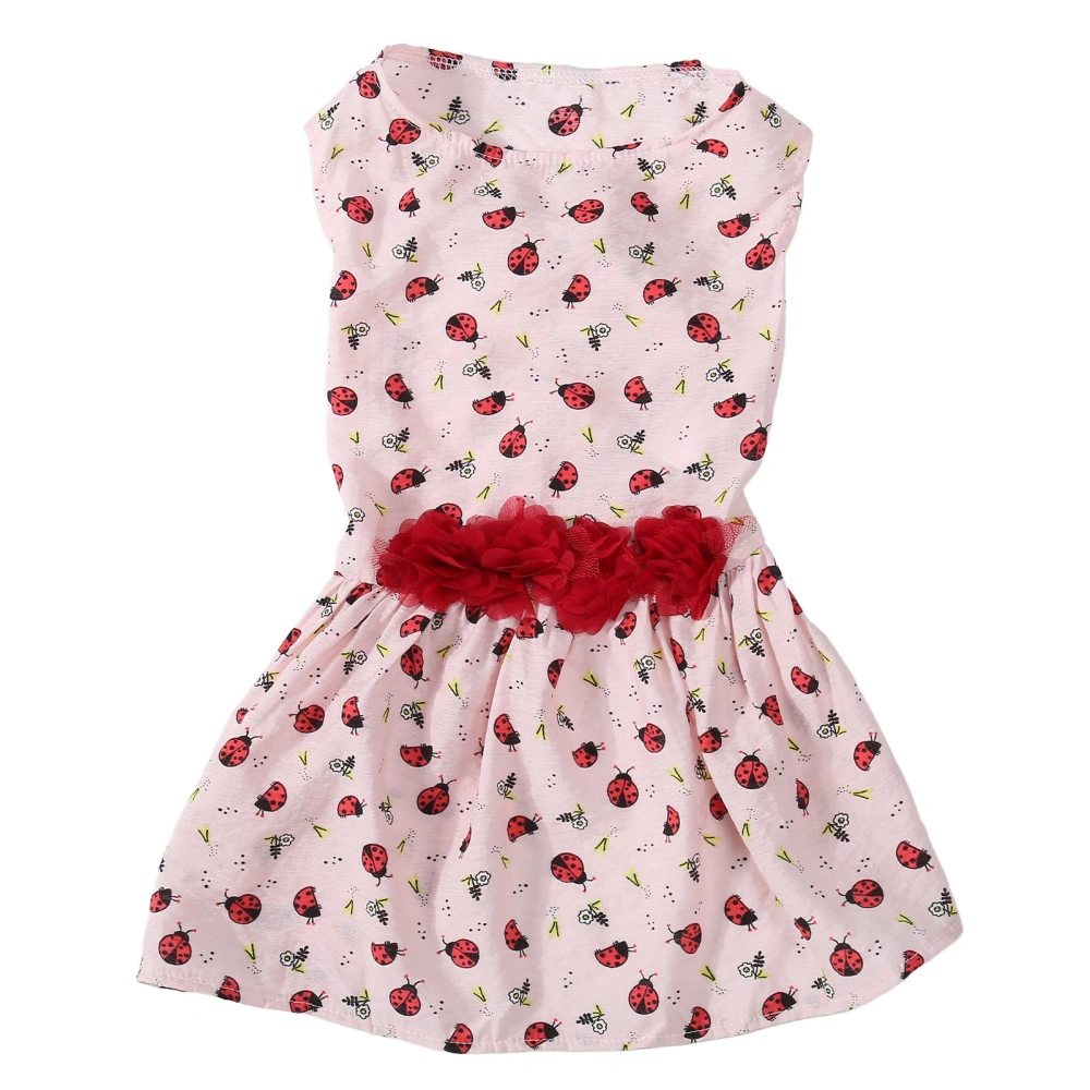 Dog Dress Cute Ladybug and Grass Pattern Comfortable Breathable Pet Puppy Girl Dress for Spring Summer Pink M